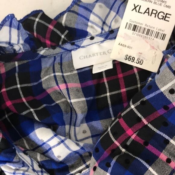 Charter Club Cotton Plaid Dot-Print Blouse size XL - Picture 4 of 4